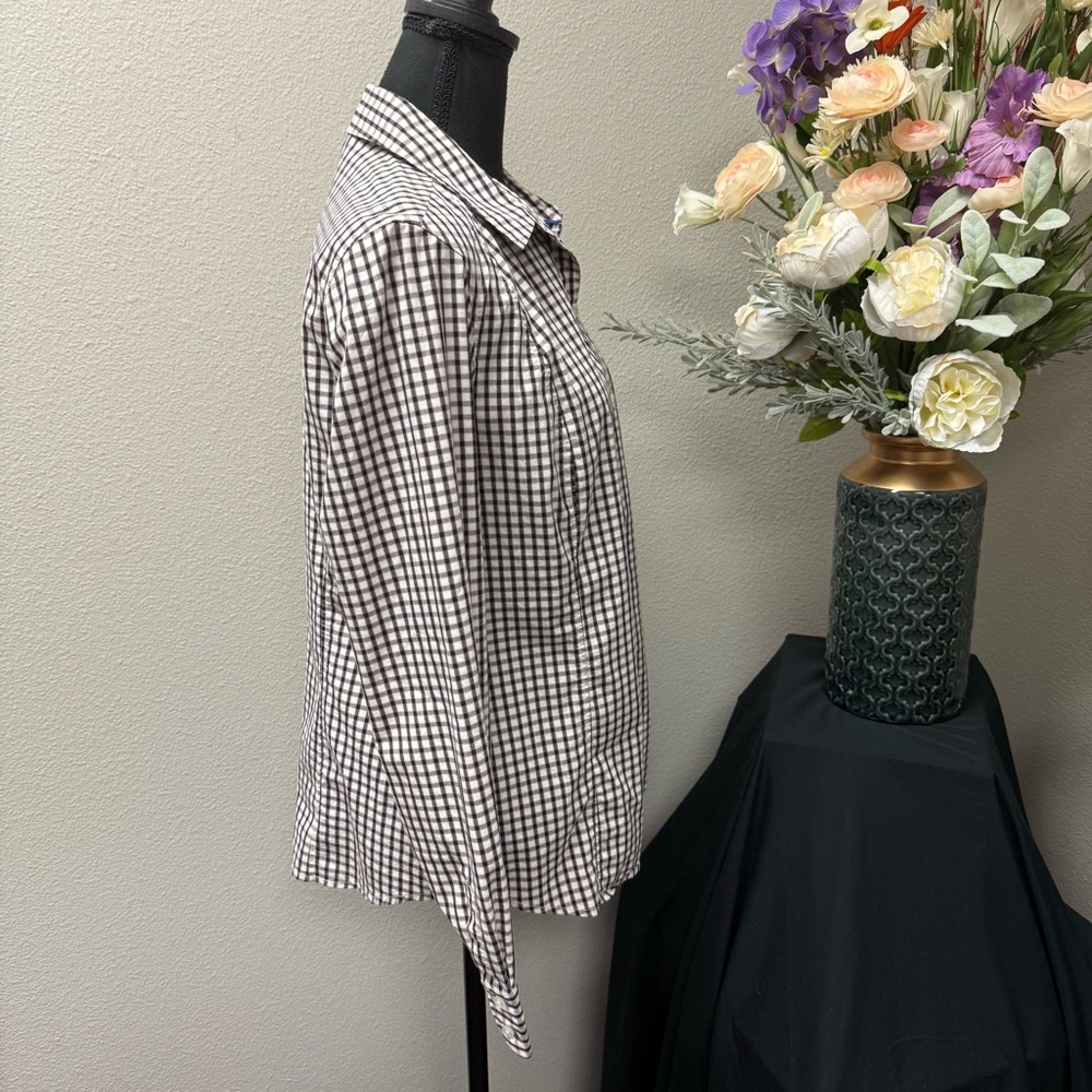 Attention Large Checkered Button Down Shirt Black White Stretch Work Casual Fall - Picture 5 of 8